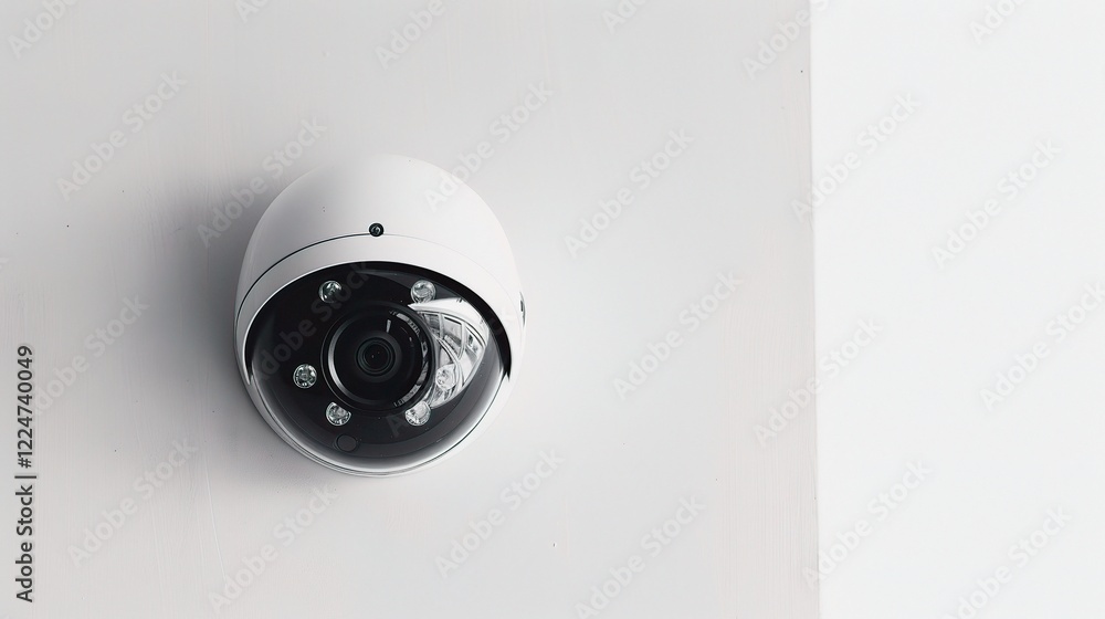 A prominent surveillance camera set against a clean white background A prominent surveillance camera set against a clean white background