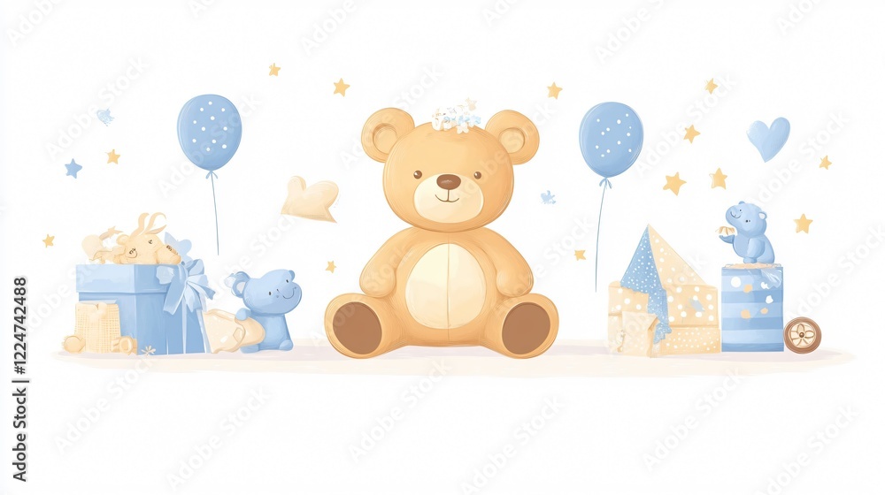 Adorable Baby Shower Teddy Bear Centerpiece Wide Angle Composition Adorable Baby Shower Teddy Bear Centerpiece Wide Angle Composition
