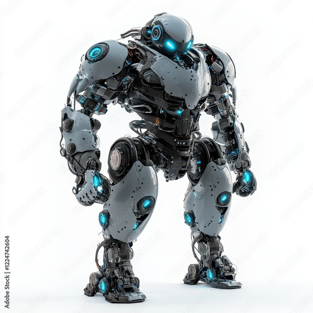 Futuristic Robot with Blue Accents and Metallic Finish Futuristic Robot with Blue Accents and Metallic Finish