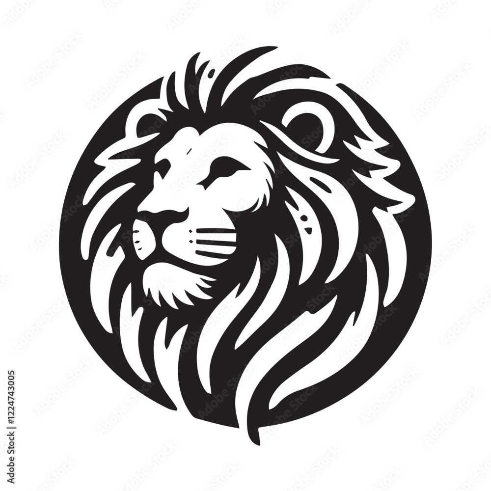 Fototapeta premium black and white Lion Head Tattoo Vector Mascot Illustration