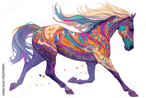 A colorful illustration of a horse on transparent background, vector art style. photo