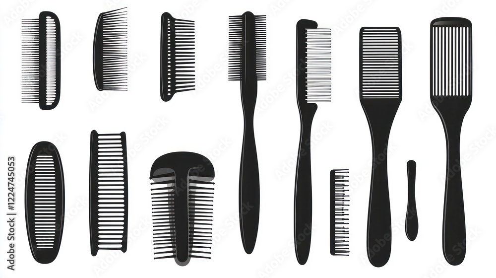Comb and hairbrush silhouette. Set of comb and hairbrush isolated on a white background. Tools isolated on white. Photo realistic photo Comb and hairbrush silhouette. Set of comb and hairbrush isolated on a white background. Tools isolated on white. Photo realistic photo