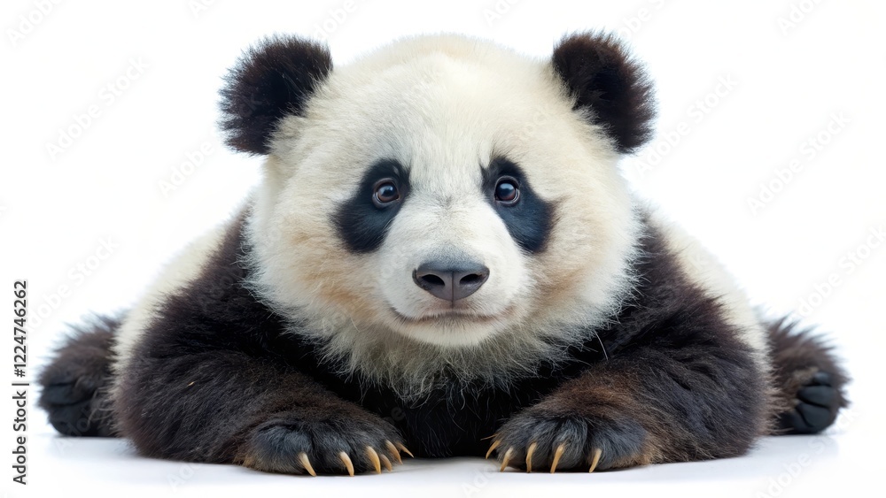 Fototapeta premium Young Giant Panda on White Background