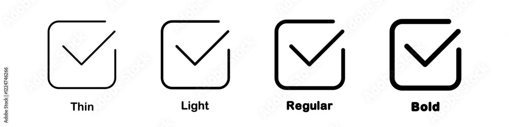 Checkbox icon. Thin, Light Regular And Bold style design isolated on white background Checkbox icon. Thin, Light Regular And Bold style design isolated on white background