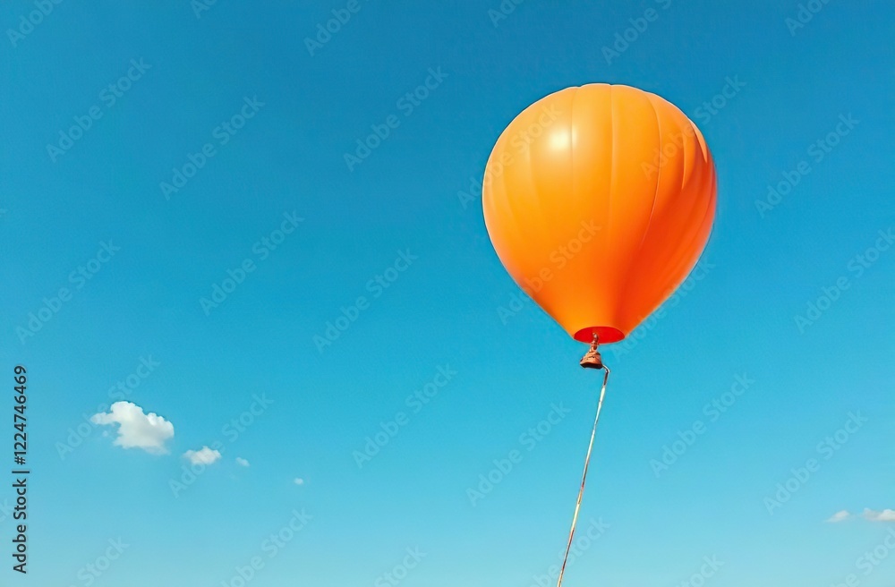 Obraz premium An orange balloon drifts against a vibrant blue sky, symbolizing joy, freedom, and the lightness of being