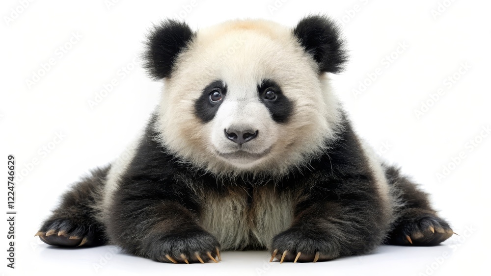 Obraz premium Giant Panda Cub on White Background