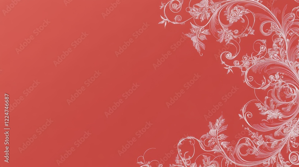 Elegant Red Background with White Floral Design Elegant Red Background with White Floral Design