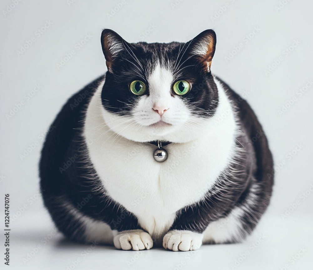 A Black and White Cat with a Bell Collar, a Stunning Portrait of a Domestic Pet A Black and White Cat with a Bell Collar, a Stunning Portrait of a Domestic Pet