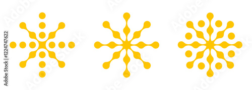 Set yellow sun or stars metaballs isolated on a white background. Modern contemporary geometric shapes and elements. Vector illustration