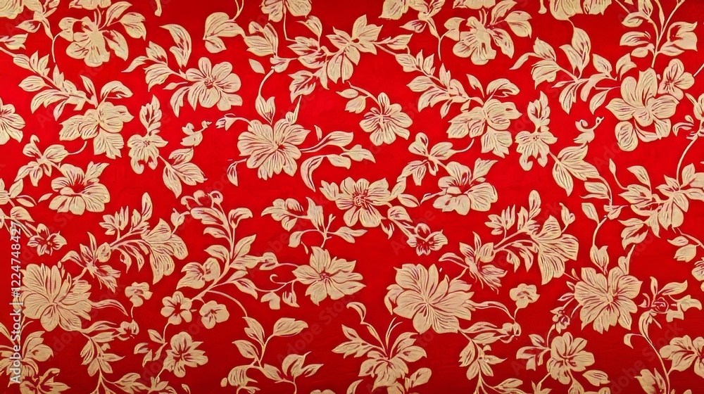 Elegant Red Fabric with Gold Floral Pattern Design (2) Elegant Red Fabric with Gold Floral Pattern Design (2)