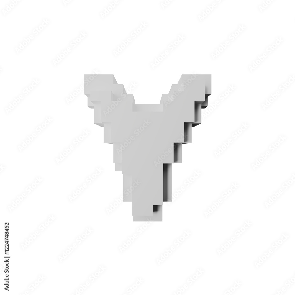3D Voxel Letter Y in a Minimalist Block Design White
