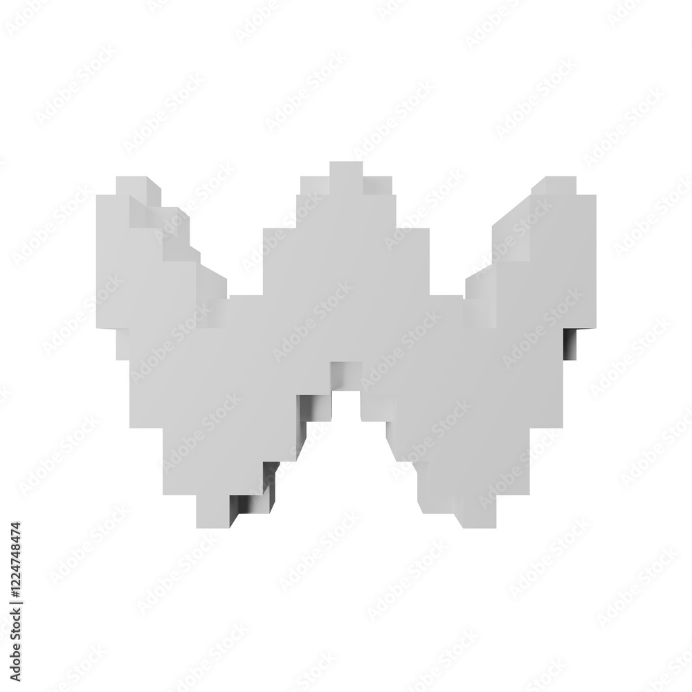 Fototapeta premium 3D Voxel Letter W in a Minimalist Block Design White