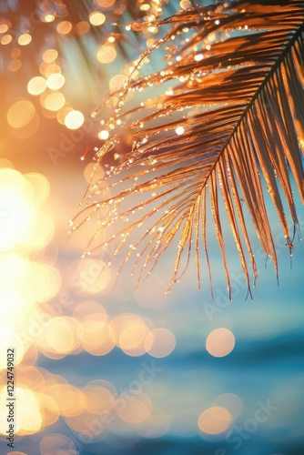 Beautiful exotic beach and palm leaves. Selective focus. photo