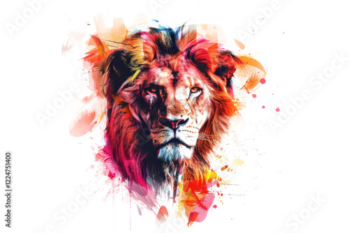 A colorful illustration of a lion on transparent background, vector art style. photo