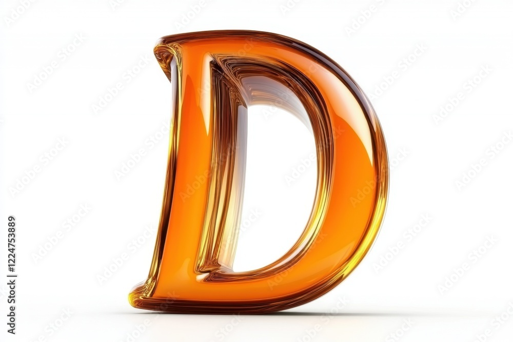 Glossy Orange Letter D with Smooth Curves and Reflections on White Background Glossy Orange Letter D with Smooth Curves and Reflections on White Background