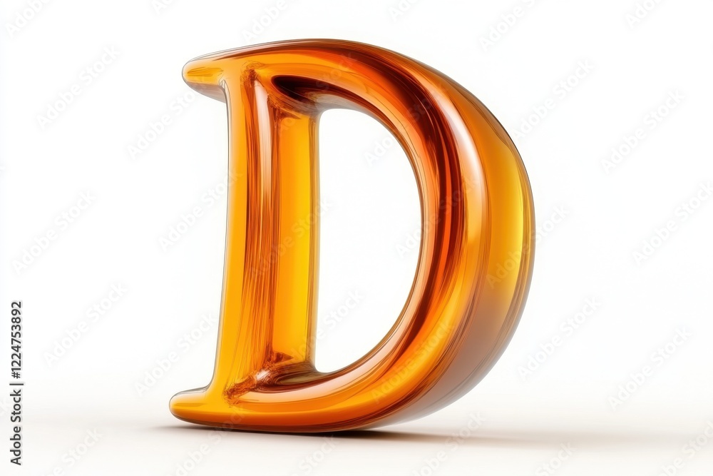 Shiny Orange 3D Letter D on a Solid White Background for Creative Projects