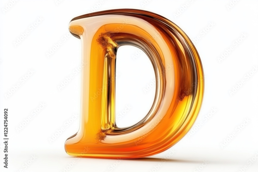 3D Rendered Orange Glass Letter D on White Background for Creative Projects 3D Rendered Orange Glass Letter D on White Background for Creative Projects