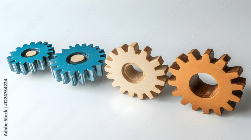 A series of interconnected gears, each one turning to power the next, symbolizing workstreams and productivity - A series of interconnected gears, each one turning to power the next, symbolizing workstreams and productivity -