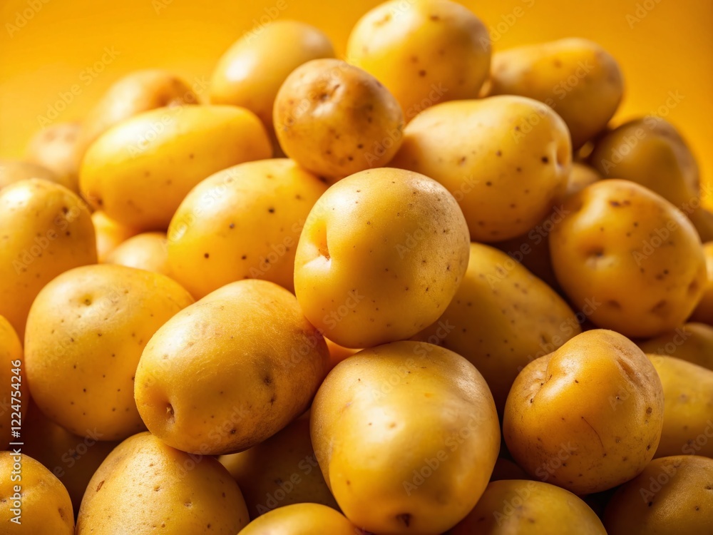 Macro Photo of Yellow Potatoes Pile on Yellow Background - Vibrant Still Life Macro Photo of Yellow Potatoes Pile on Yellow Background - Vibrant Still Life