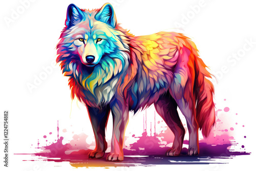 A colorful illustration of a wolf on transparent background, vector art style. photo