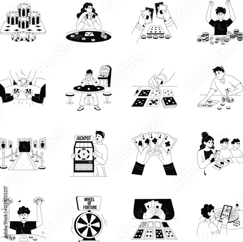 Collection of Glyph Style Gambling Illustrations 
