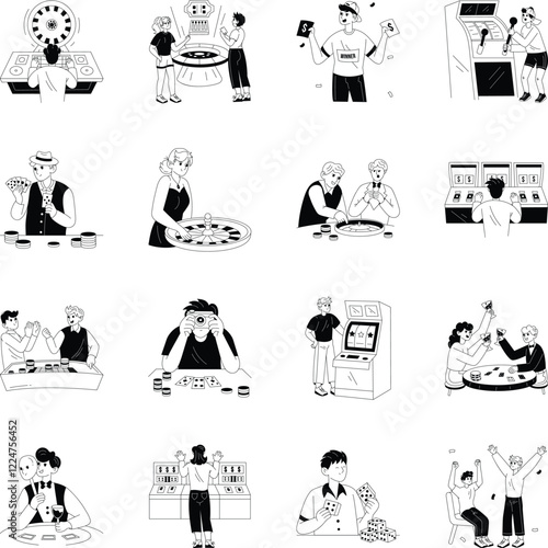 Set of Glyph Style Casino Betting Illustrations 

