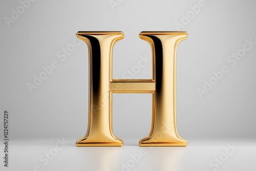 Shiny Gold Letter H on Gray Background Ideal for Modern Design and Typography Projects