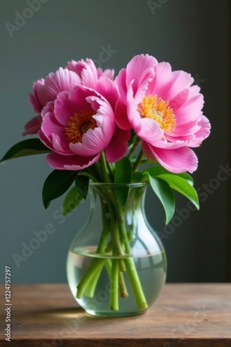 Wallpaper Mural stunning peony blooms in a glass jug with greenery, peony, pink Torontodigital.ca