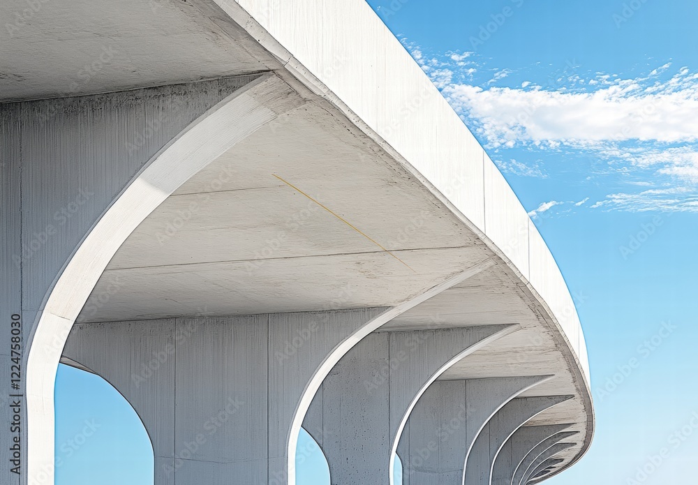 Fototapeta premium The bridge is long and white, with a blue sky in the background