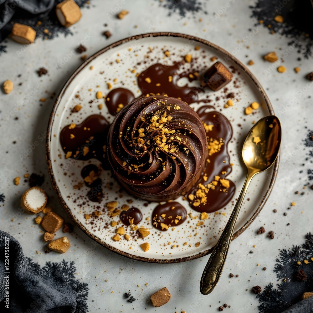 Fototapeta premium Dark chocolate mousse with gold flakes