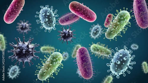 realistic  3d illustration of microbes and viruses