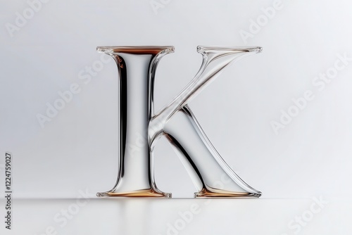 Glass Letter K with Elegant Curves and Smooth Reflection on Light Background