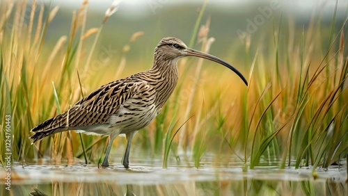 Wallpaper Mural Curlew in Natural Habitat for World Curlew Day: Graceful Shorebird in a Serene Wetland Setting Torontodigital.ca