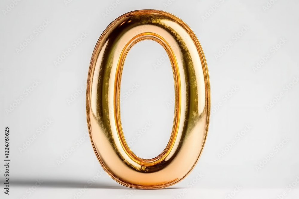Shiny Gold Number Zero Decorative Balloon on White Background for Celebrations Shiny Gold Number Zero Decorative Balloon on White Background for Celebrations