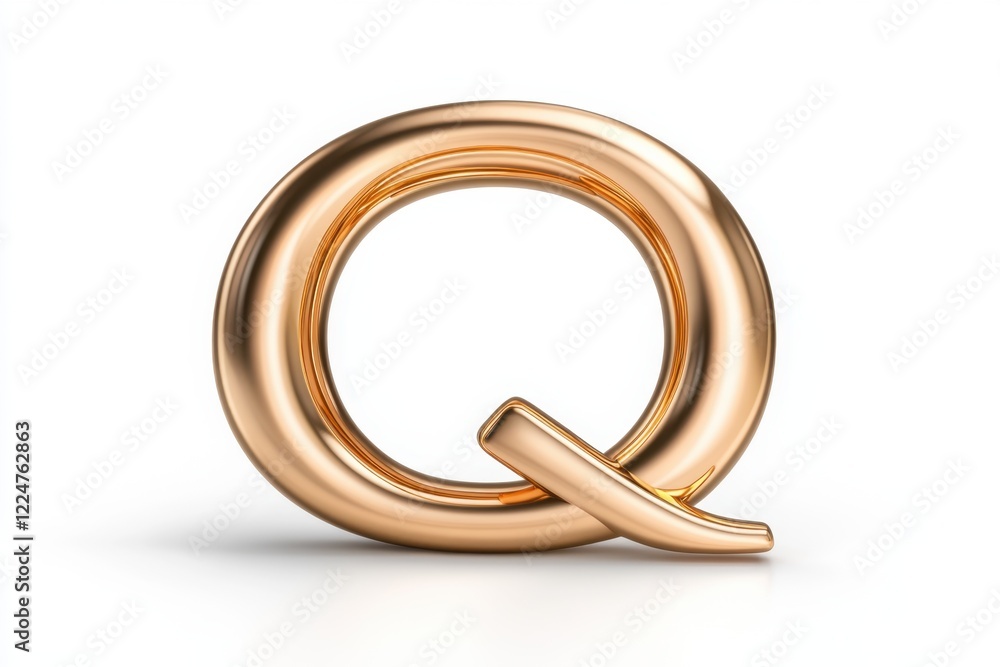 Elegant 3D Rendered Object of a Shiny Gold Letter Q on a White Background Elegant 3D Rendered Object of a Shiny Gold Letter Q on a White Background