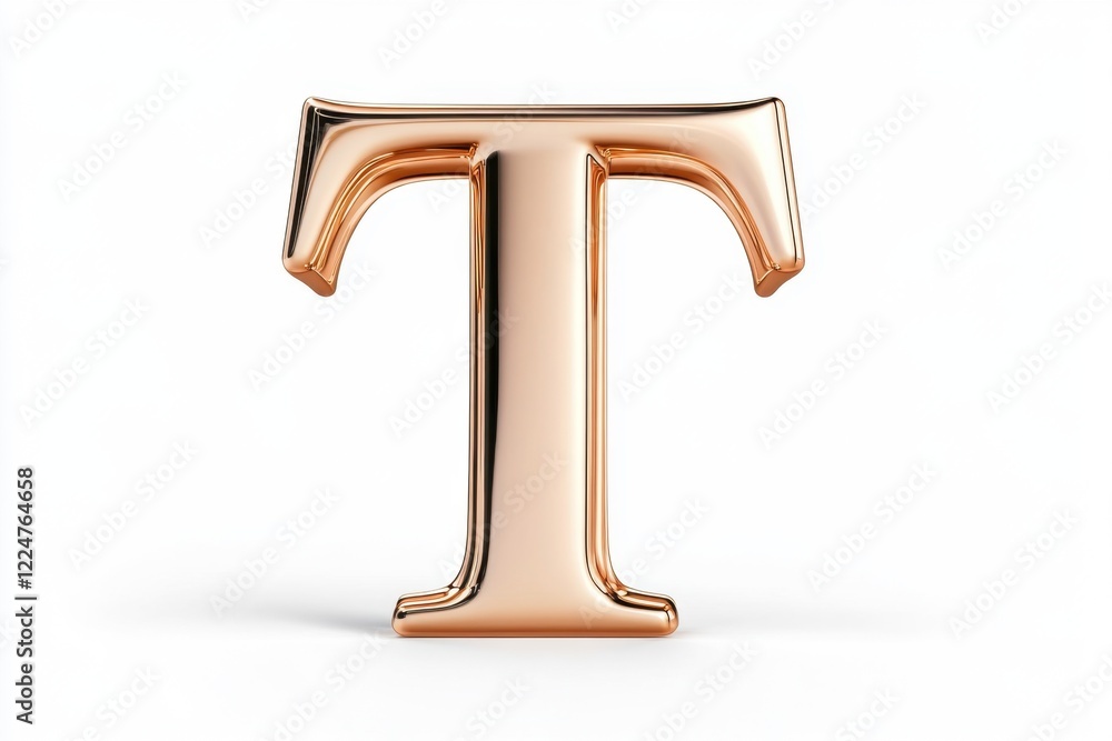 Metallic 3D Letter T in Shiny Rose Gold Color for Modern Design and Branding Use Metallic 3D Letter T in Shiny Rose Gold Color for Modern Design and Branding Use