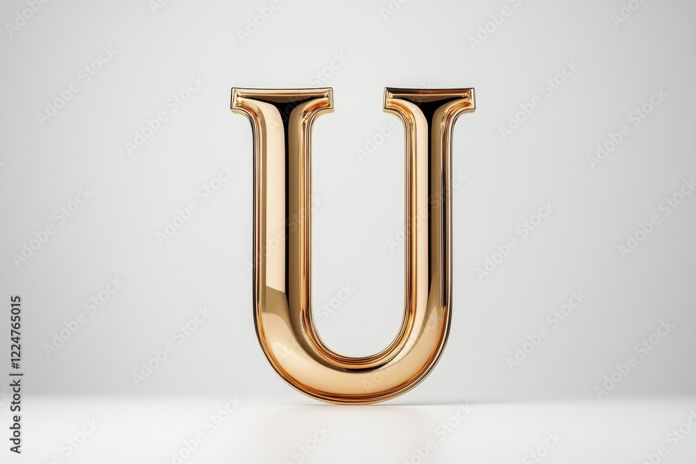 Elegant Gold Letter U Sculpture with Smooth Curves and Reflective Surface Elegant Gold Letter U Sculpture with Smooth Curves and Reflective Surface