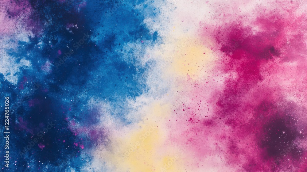 Colorful abstract canvas painting featuring blue, pink, and yellow hues with a textured, artistic blend Colorful abstract canvas painting featuring blue, pink, and yellow hues with a textured, artistic blend