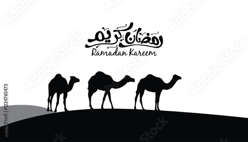 Ramadan kareem in arabic calligraphy greetings with islamic  decoration,  you can use it for greeting card, calendar, flier and poster - vector illustration