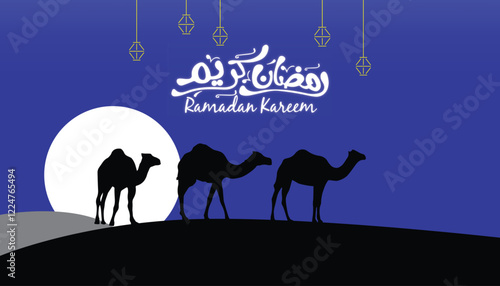 Ramadan kareem in arabic calligraphy greetings with islamic  decoration,  you can use it for greeting card, calendar, flier and poster - vector illustration