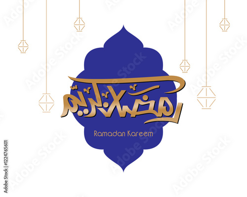 Ramadan kareem in arabic calligraphy greetings with islamic  decoration,  you can use it for greeting card, calendar, flier and poster - vector illustration