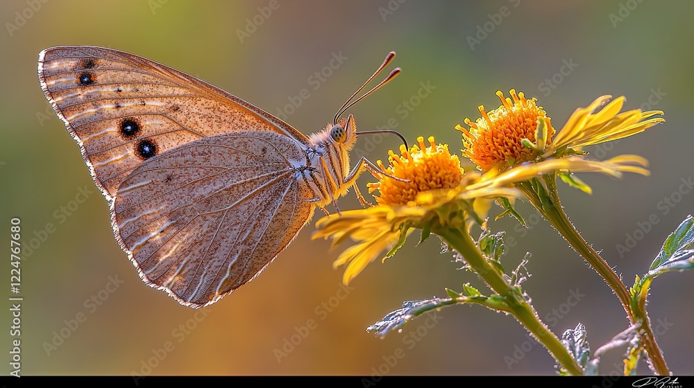 Fototapeta premium Beautiful Zerynthia rumina butterfly in nature resting on a yellow blossom..