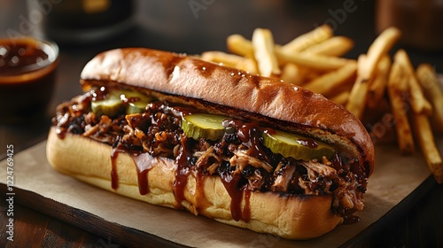 Wallpaper Mural A Gourmet Oversized Sandwich Overflowing with Delicious Pulled Pork, Cheese, and Pickles Accompanied by Crispy Fries Torontodigital.ca