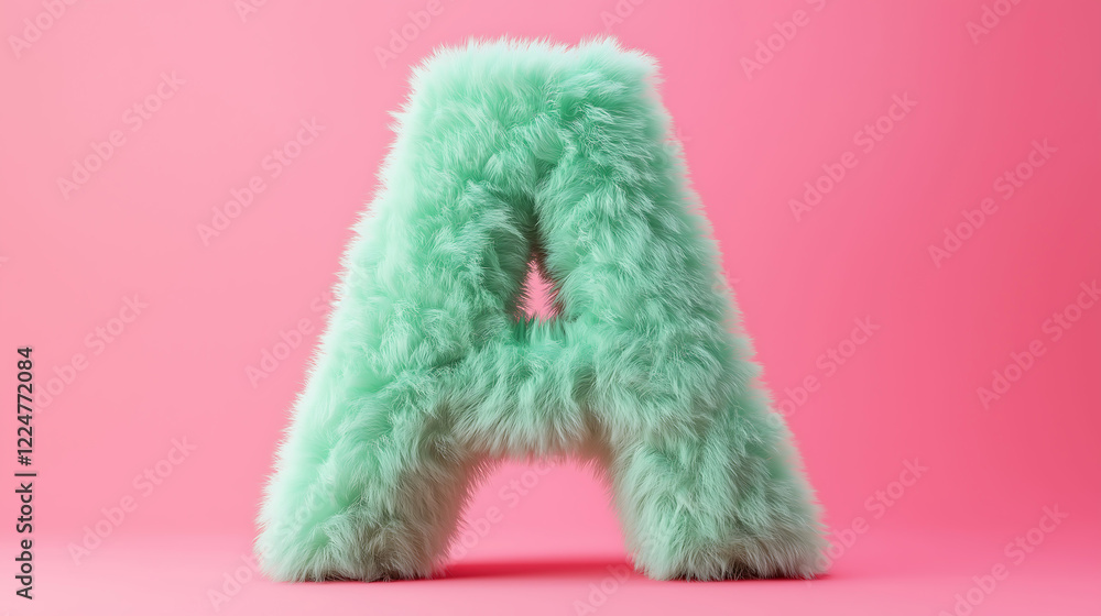 A pastel green fluffy letters A on a pink background A pastel green fluffy letters A on a pink background