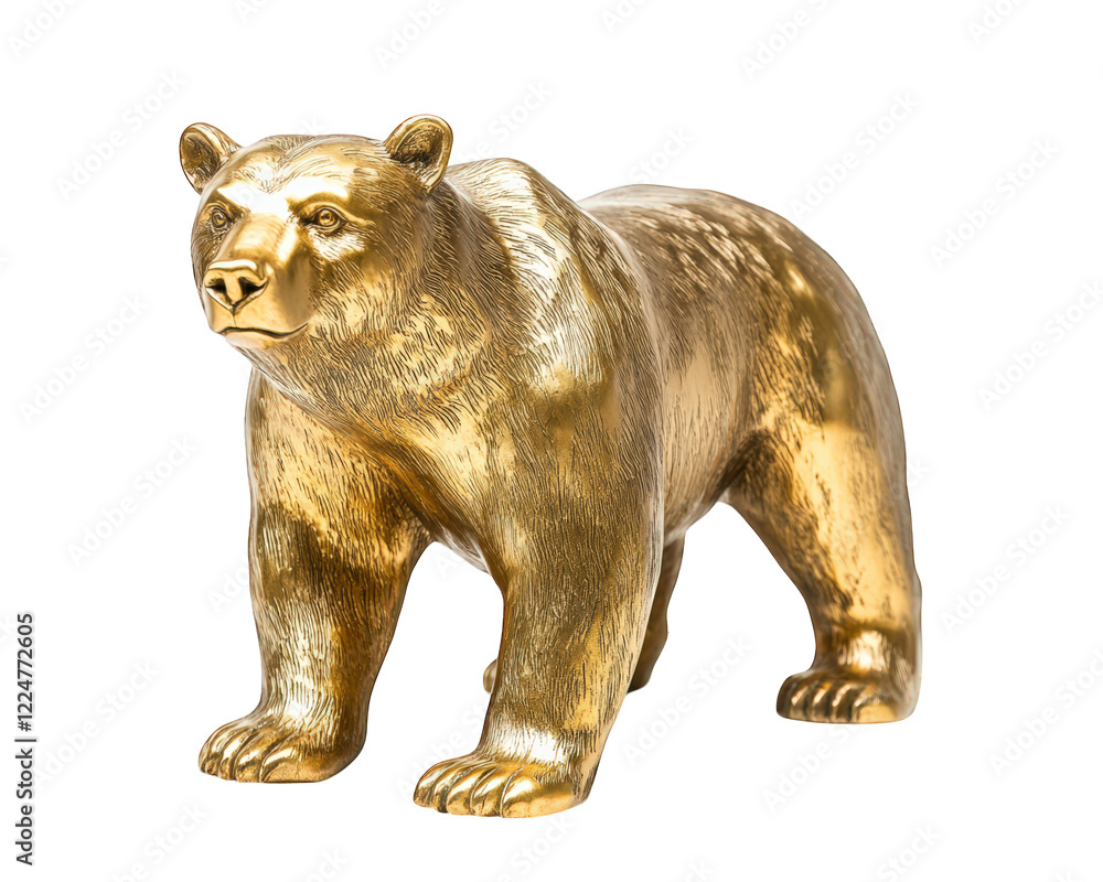 Fototapeta premium golden bear statue with shiny finish, showcasing intricate details and lifelike appearance. This decorative piece adds touch of elegance to any space