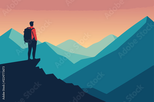 businessman standing on top of the mountain