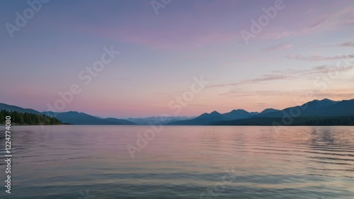 Wallpaper Mural Serene lake landscape reflecting soft pastel colors of twilight over mountain silhouettes Torontodigital.ca