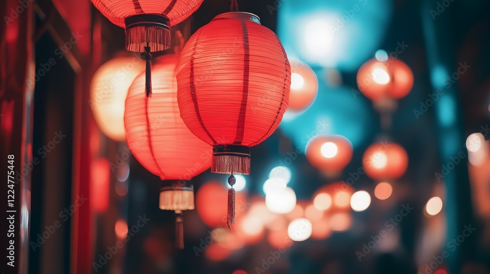 Obraz premium red lantern in chinese temple