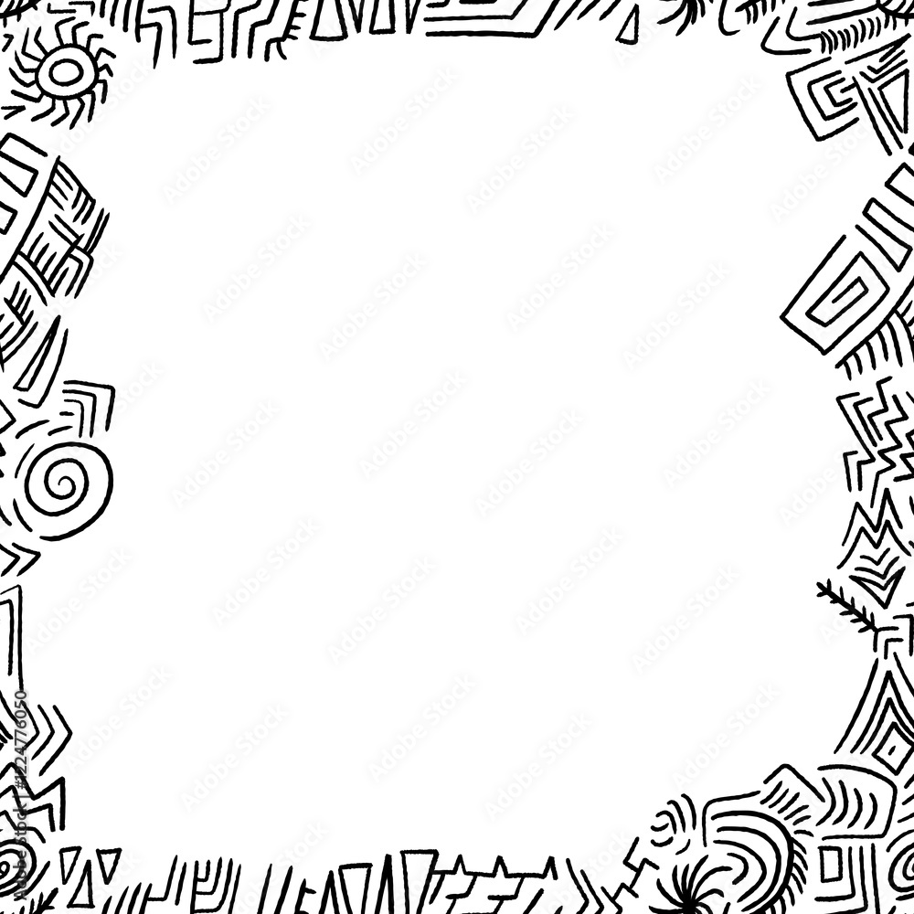 Obraz premium Doodle border frame - quirky tribal illustration. Transparent PNG graphic.