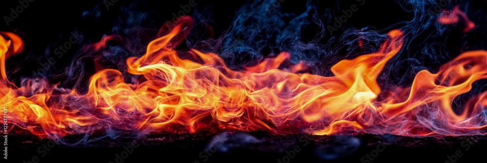 Fiery Inferno: A Dramatic Blaze of Orange and Blue Flames